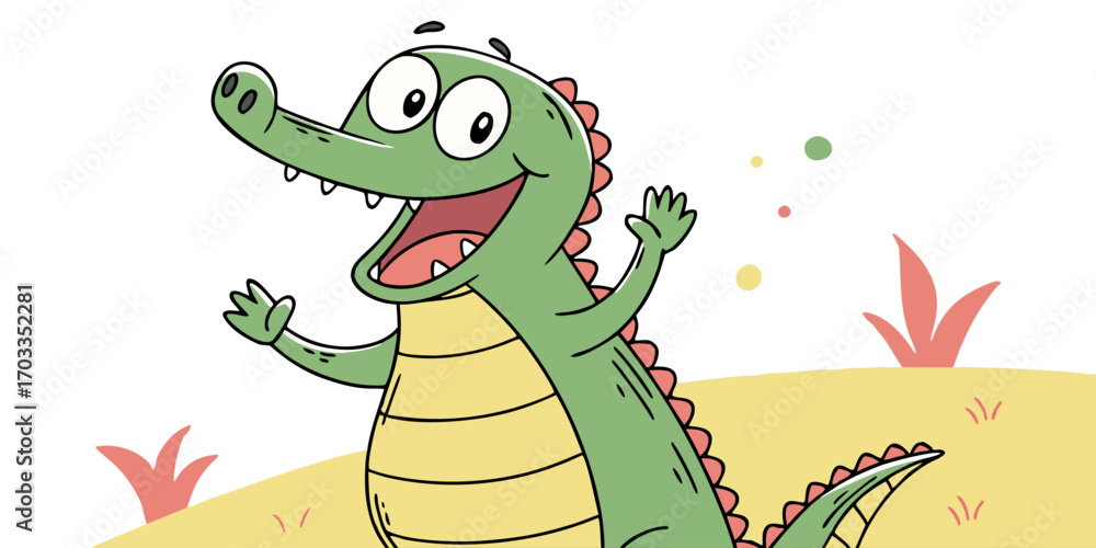 Obraz premium Cute crocodile waving hand cartoon vector icon illustration. animal nature icon concept isolated