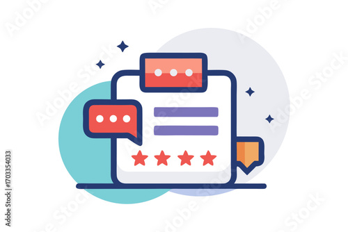 Flat vector illustration of a hand holding a review card with three stars, symbolizing customer feedback, service quality, product rating, client satisfaction, and business credibility. Perfect for we