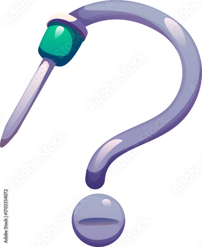 Healthcare font, catheter needle punctuation question mark. Hospital English type special symbol, medicine cartoon vector English alphabet typeset element. Healthcare equipment font punctuation mark