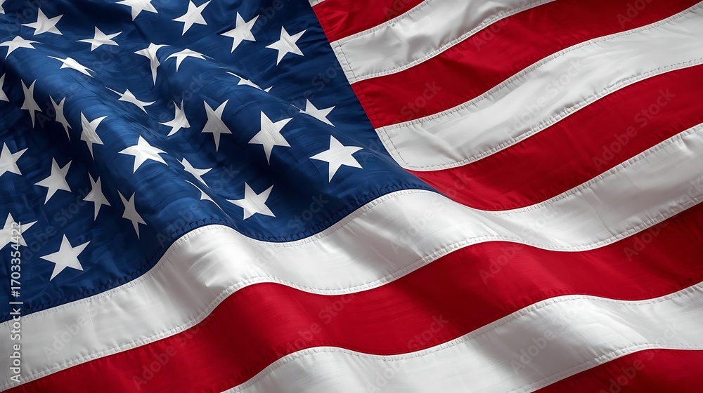 Fototapeta premium The Stars and Stripes of the American Flag in the Wind