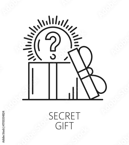 Customer exclusive benefit secret gift line icon or symbol. Special membership prize thin line vector pictogram, exclusive benefit reward lineart symbol. Customer bonus sign with opened gift box