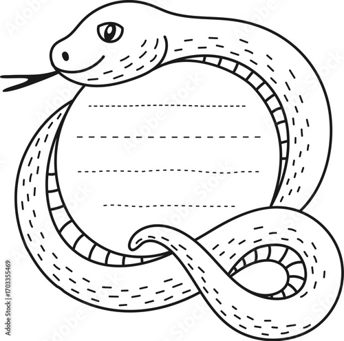 Snake funny animal kids memo note template. Cheerful wild reptile, forest animal schedule to do list vector template, kids scrapbook frame. Child diary page or memo note with snake cute character