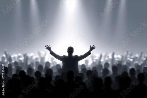silhouette of businessman celebrating under spotlight