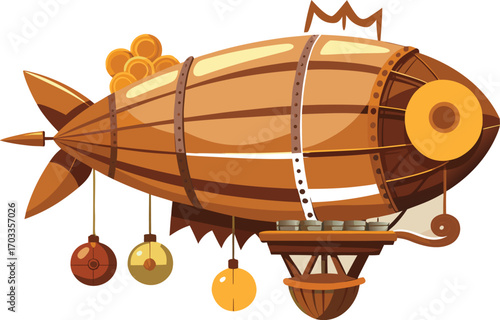 Steampunk airship illustration with intricate gear embellishments ideal for banners and advertisements