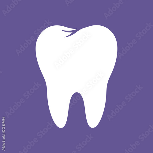 White Tooth Icon on Purple Background Dental Health Symbol.