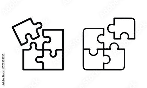 Trendy thin line corporate blue and orange puzzle icon. Vector illustration of four puzzle matching pieces for concepts of games, business and start up strategies and solutions. vector illustration.
