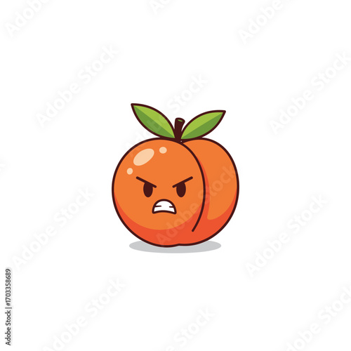 Angry Peach Fruit Character with Cute Cartoon Face.