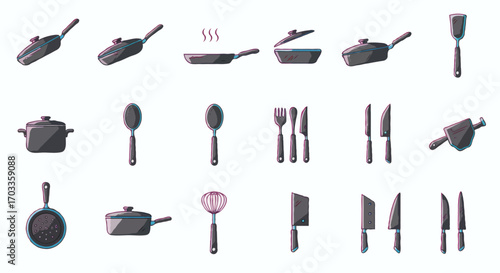 Collection of Kitchen Utensils for Cooking and Preparing Food