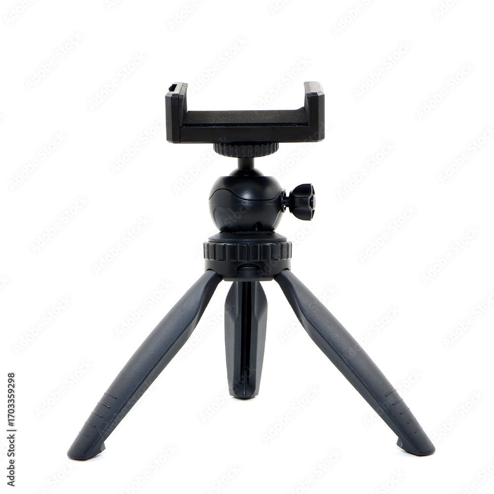 Naklejka premium A small mobile tripod stand for taking video or picture , Mobile stand isolated on white background