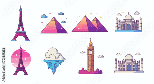 World Landmarks Collection Eiffel Tower, Pyramids, Taj Mahal & Big Ben