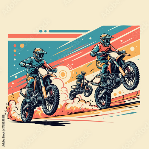 Dynamic Motocross Riders in Action Illustration.