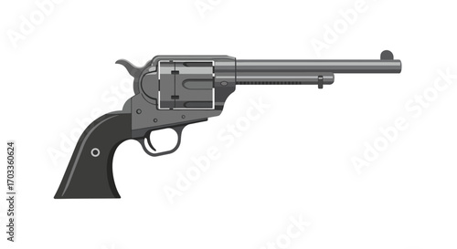 Classic Western Revolver Illustration with Gray Finish and Black Grip.