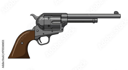 Classic Western Revolver Illustration with Wood Grip and Steel Barrel.