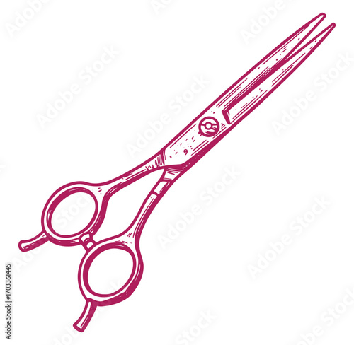 Elegant hand drawn illustration of barber hair cutting scissors in a pink color
