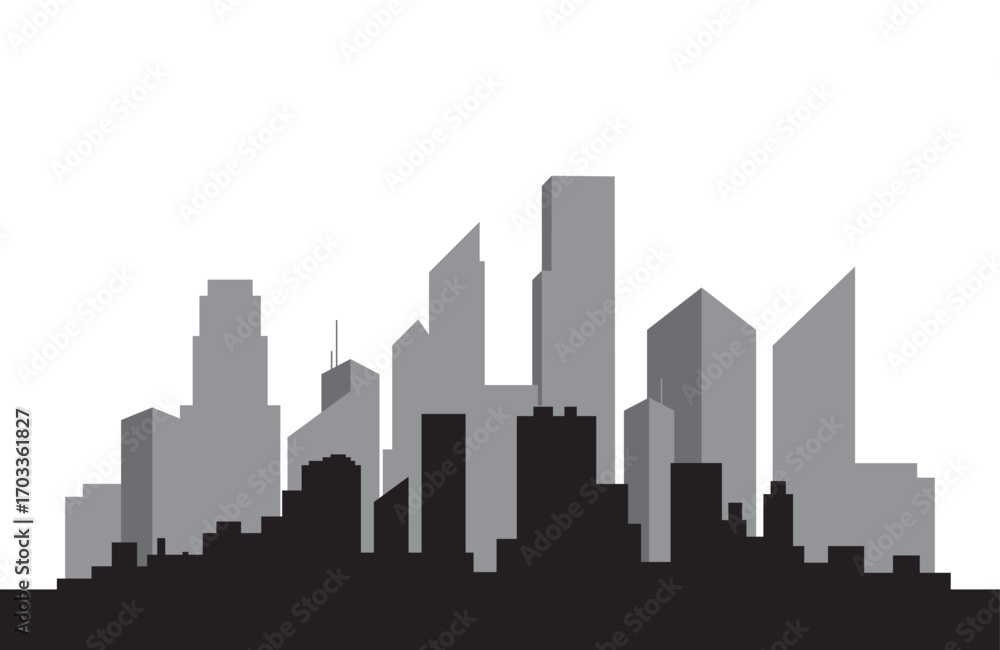 Fototapeta premium Silhouette city skyline isolated on a white background. City buildings abstract background. Vector illustration.