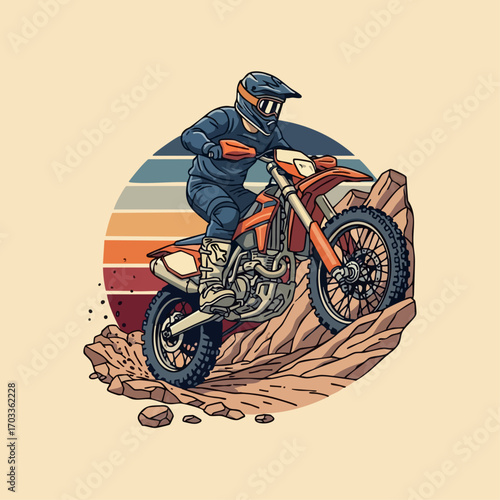 Motocross Rider in Action on Dirt Bike.