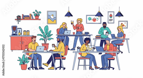 Diverse Team of Professionals Working in a Modern Coworking Space.