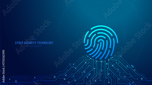 Concept of data privacy and security. Fingerprints on a futuristic circuit background. Fingerprint and biometric authentication for cybersecurity and passwords. Data protection. Vector illustration.