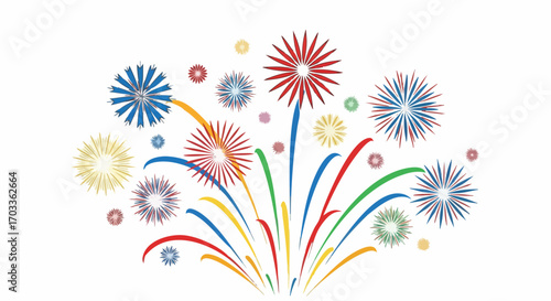 Colorful fireworks display on a white background celebrating a special occasion.