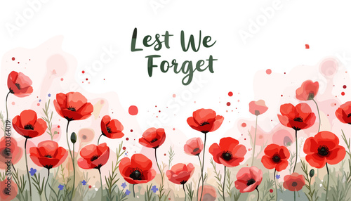 Remembrance Day banner, Remembrance Day poster, Lest We Forget banner, poppy flower design, Armistice Day poster, Veterans Day banner, memorial day remembrance, red poppy poster, military tribute bann