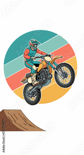 Motocross rider executing a thrilling jump on a dirt bike.