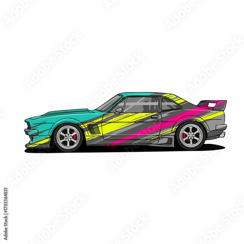 Custom Painted Classic Muscle Car Illustration.
