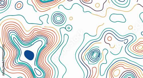 Abstract Topographic Map with Colorful Contour Lines on White Background.