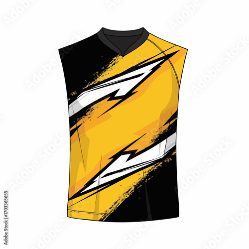 sleeveless black and yellow sports jersey design.