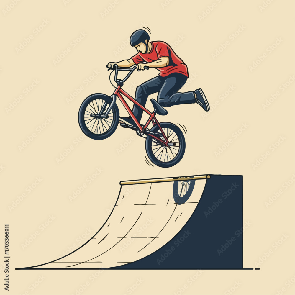 Fototapeta premium BMX Rider Performing a Jump on a Ramp with Style and Precision.