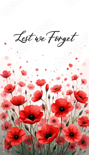 Remembrance Day banner, Remembrance Day poster, Lest We Forget banner, poppy flower design, Armistice Day poster, Veterans Day banner, memorial day remembrance, red poppy poster, military tribute bann