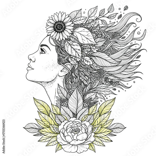 Beautiful woman with flowers in her hair