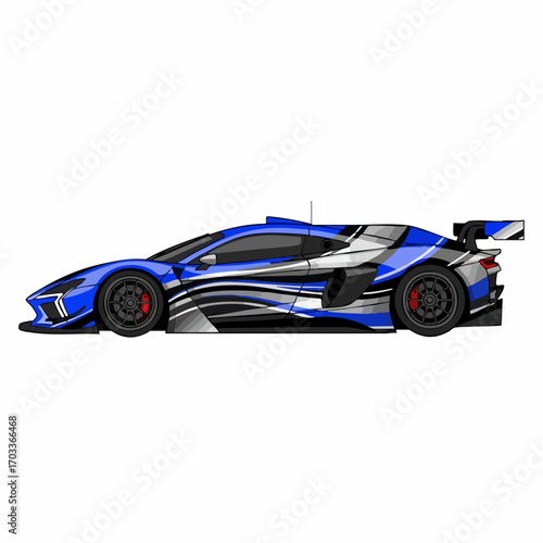 Blue and Silver Racing Sports Car with Aerodynamic Design.