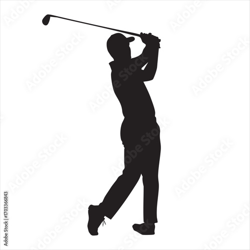 Dynamic silhouette of a golfer swinging a club captures the essence of the sport