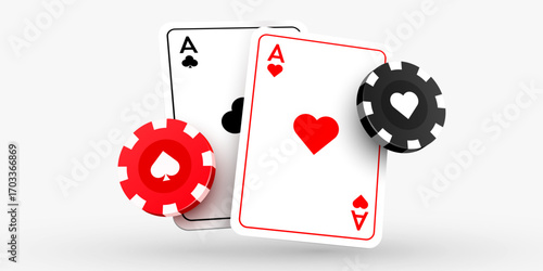 Poker card with casino chips. Casino banner.