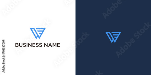 Modern abstract triangular logo with initial WE monogram for a creative business, perfect for branding and visual identity projects.