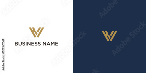 Modern monogram logo design with initial KW, featuring a gold emblem for premium branding on white and navy background.