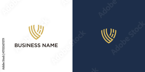 Elegant shield logo emblem with initial WH monogram for a modern company, perfect for financial or security brand identity design.