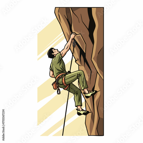 Man rock climbing on a steep cliff face.