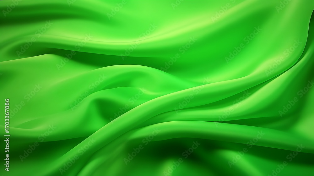Fototapeta premium Green silk satin abstract background with smooth flowing fabric texture