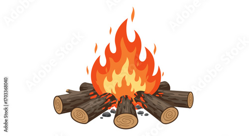 Cartoon Campfire with Logs and Flames Illustration 2.