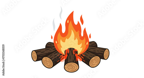 Cartoon Campfire with Logs and Flames Illustration.