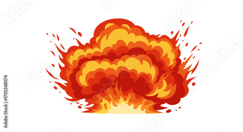 Cartoon Fire Explosion with Red and Yellow Flames.