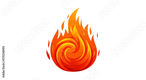 Stylized Flame Illustration with Swirling Center and Fiery Orange Hues.