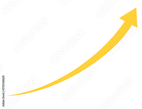 Yellow upward trending arrow isolated on transparent background
