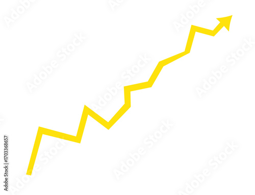 Yellow arrow graph showing upward trend isolated on transparent background