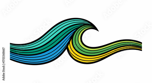 Stylized colorful ocean wave illustration with black outline.