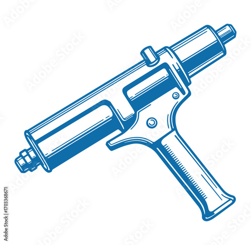 Illustrated blue caulk gun vector for construction and home improvement projects
