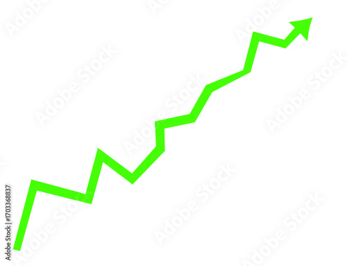 Green arrow graph showing upward trend isolated on transparent background