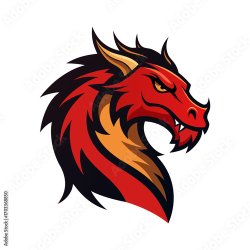 Heroic Majestic Dragon Head Flowing Mane Vector