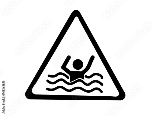 Warning sign for drowning danger, person struggling in water isolated on transparent background